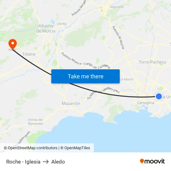 Roche - Iglesia to Aledo map