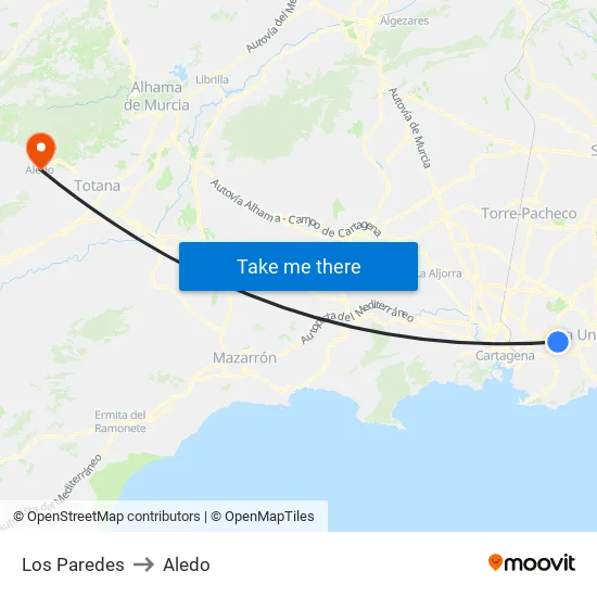 Los Paredes to Aledo map