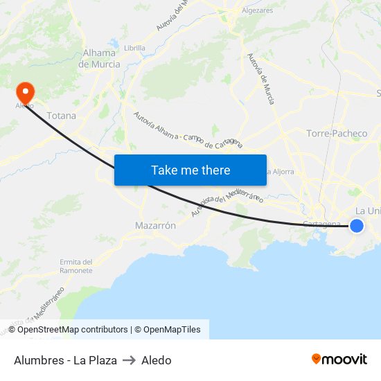 Alumbres - La Plaza to Aledo map