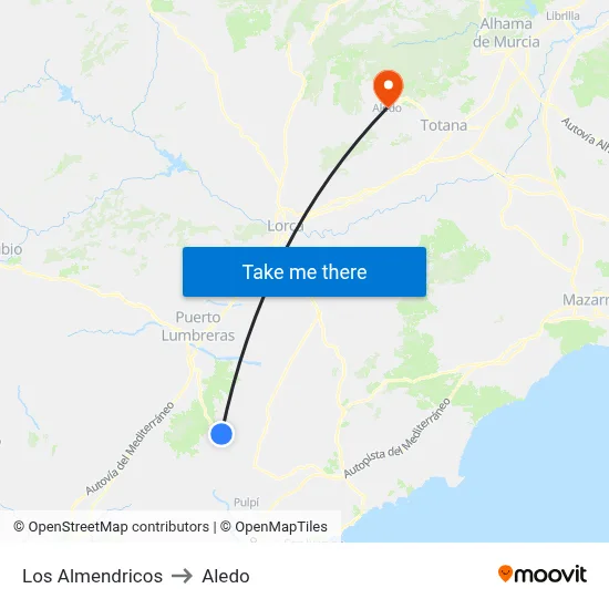 Los Almendricos to Aledo map