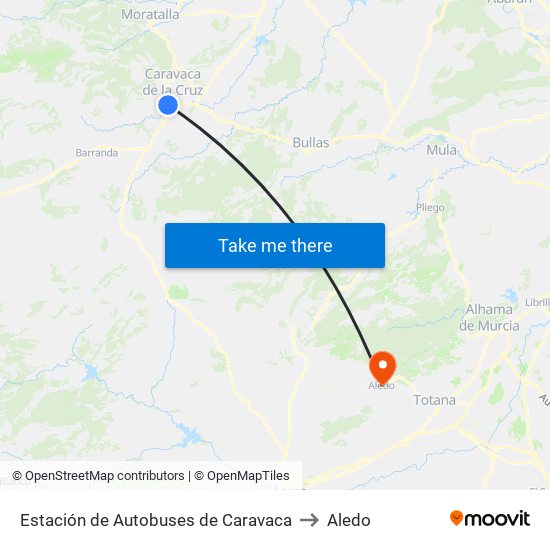 Estación de Autobuses de Caravaca to Aledo map