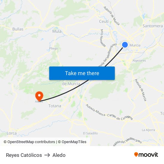 Reyes Católicos to Aledo map