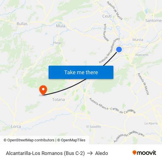 Alcantarilla-Los Romanos (Bus C-2) to Aledo map