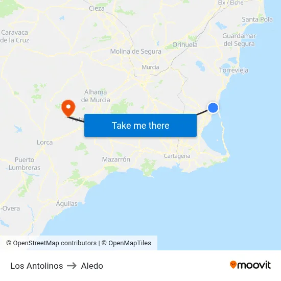 Los Antolinos to Aledo map