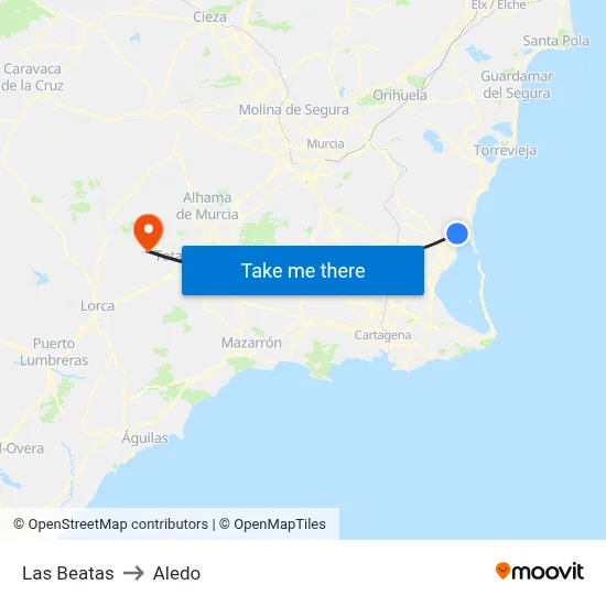 Las Beatas to Aledo map