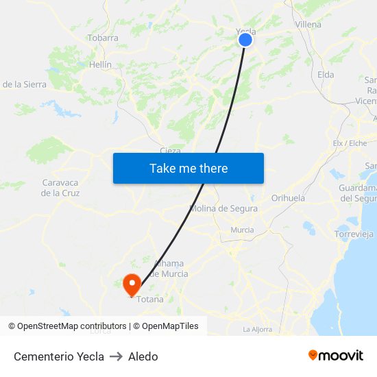Cementerio Yecla to Aledo map