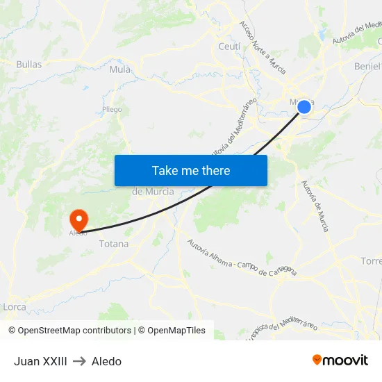 Juan XXIII to Aledo map