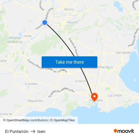 El Puntarrón to Isen map