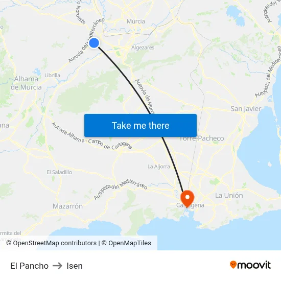 El Pancho to Isen map