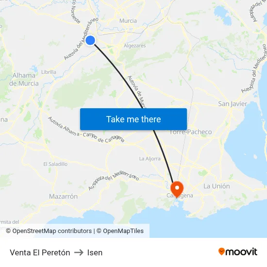 Venta El Peretón to Isen map