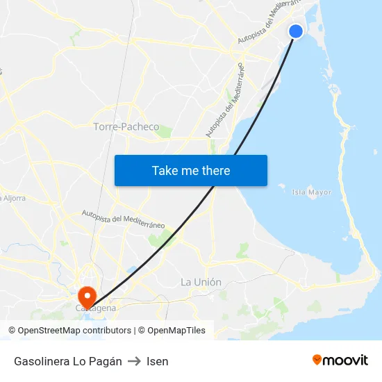 Gasolinera Lo Pagán to Isen map
