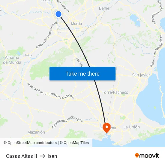 Casas Altas II to Isen map