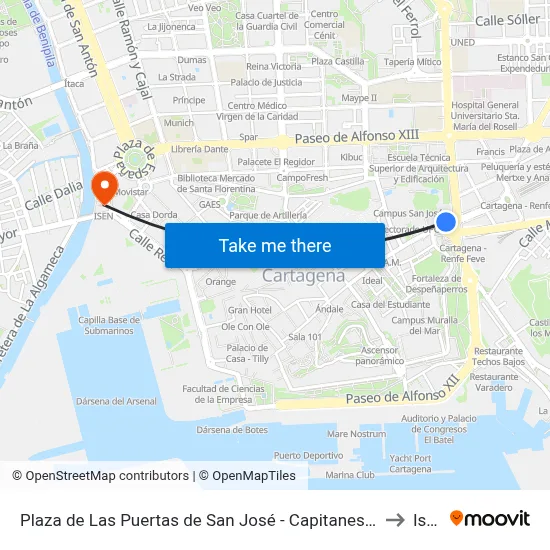 Plaza de Las Puertas de San José - Capitanes Ripoll to Isen map