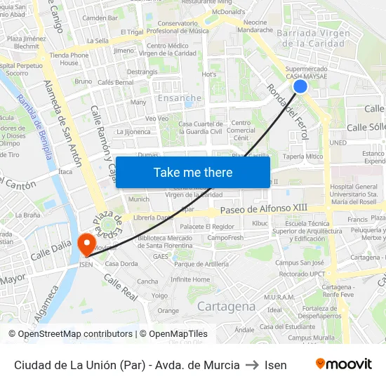 Ciudad de La Unión (Par) - Avda. de Murcia to Isen map