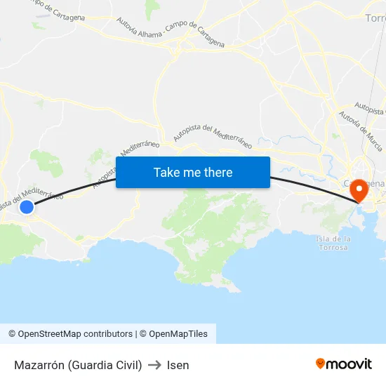 Mazarrón (Guardia Civil) to Isen map