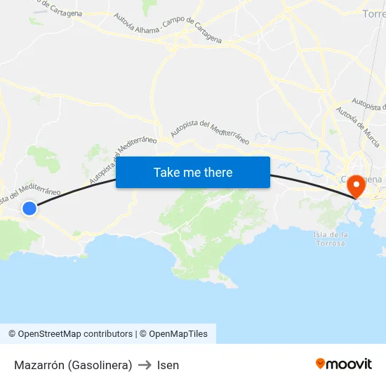 Mazarrón (Gasolinera) to Isen map