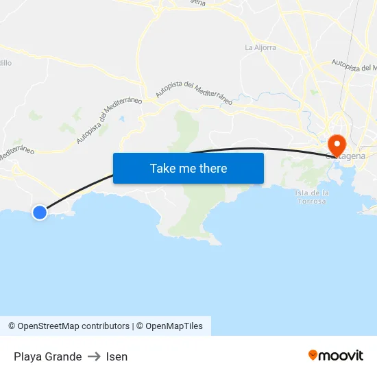 Playa Grande to Isen map