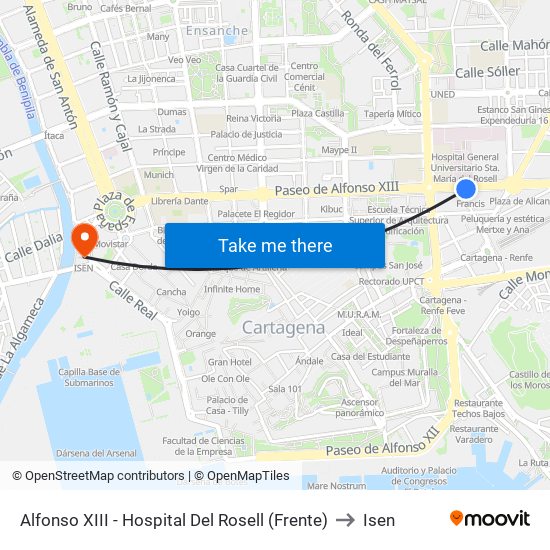 Alfonso XIII - Hospital Del Rosell (Frente) to Isen map