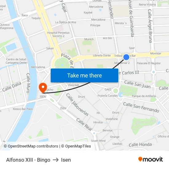 Alfonso XIII - Bingo to Isen map