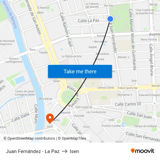 Juan Fernández - La Paz to Isen map