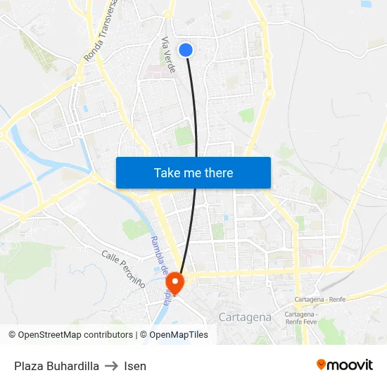 Plaza Buhardilla to Isen map