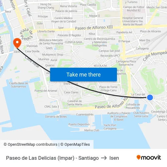 Paseo de Las Delicias (Impar) - Santiago to Isen map