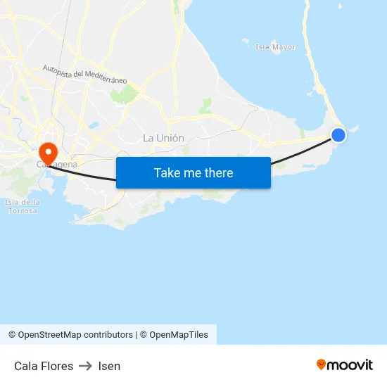 Cala Flores to Isen map