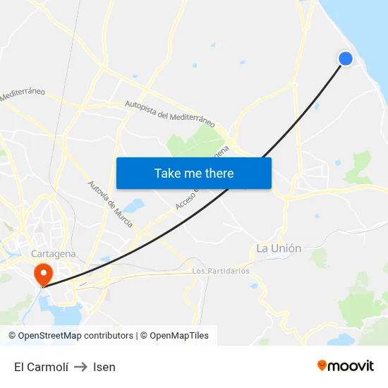 El Carmolí to Isen map