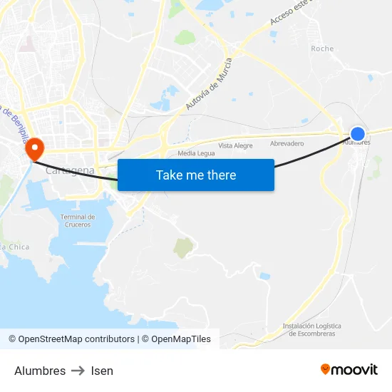 Alumbres to Isen map