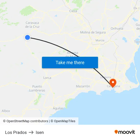 Los Prados to Isen map