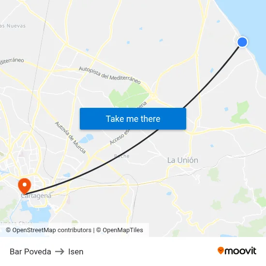 Bar Poveda to Isen map