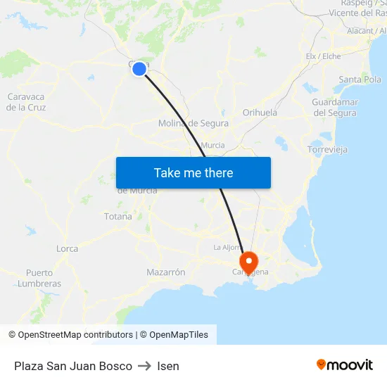 Plaza San Juan Bosco to Isen map