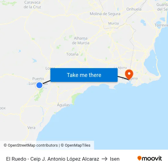El Ruedo - Ceip J. Antonio López Alcaraz to Isen map