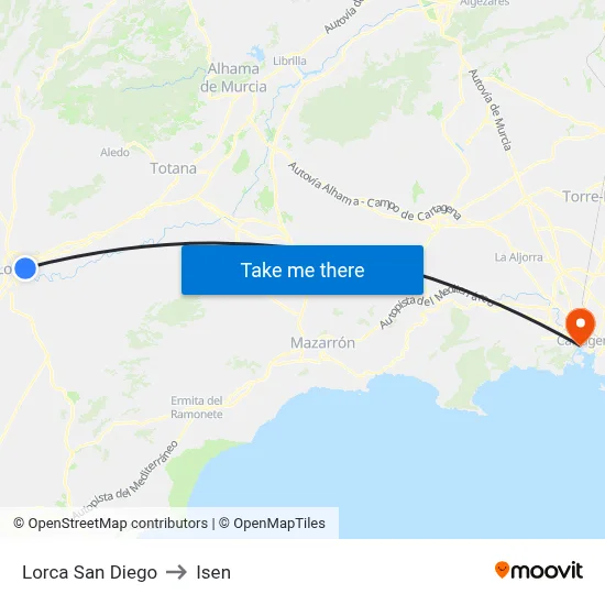 Lorca San Diego to Isen map