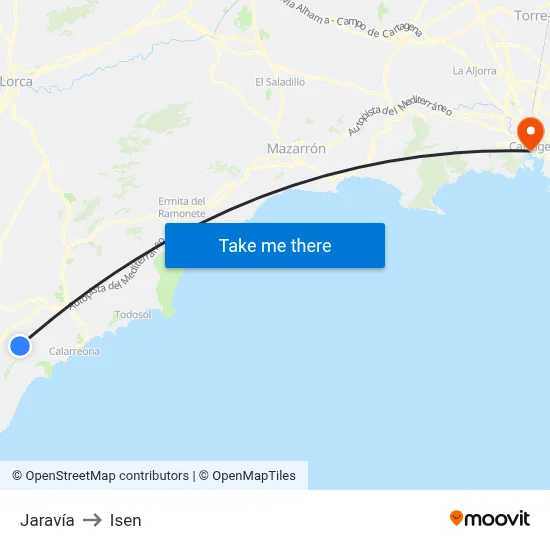 Jaravía to Isen map