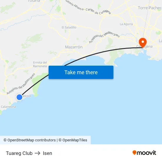 Tuareg Club to Isen map