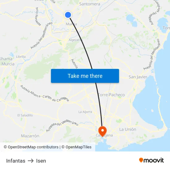 Infantas to Isen map