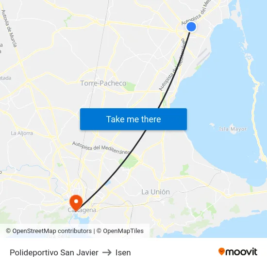 Polideportivo San Javier to Isen map