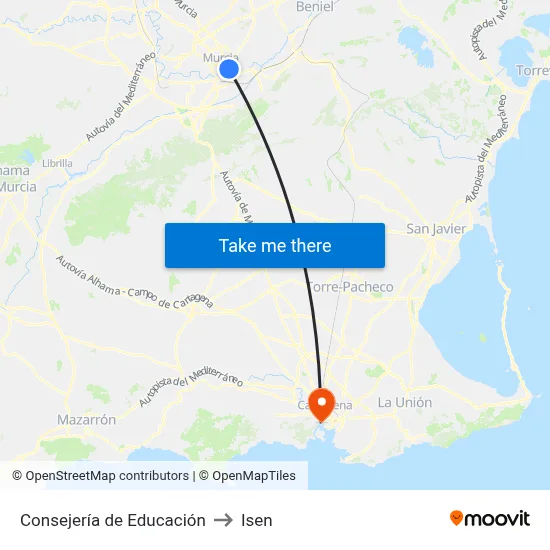 Consejería de Educación to Isen map
