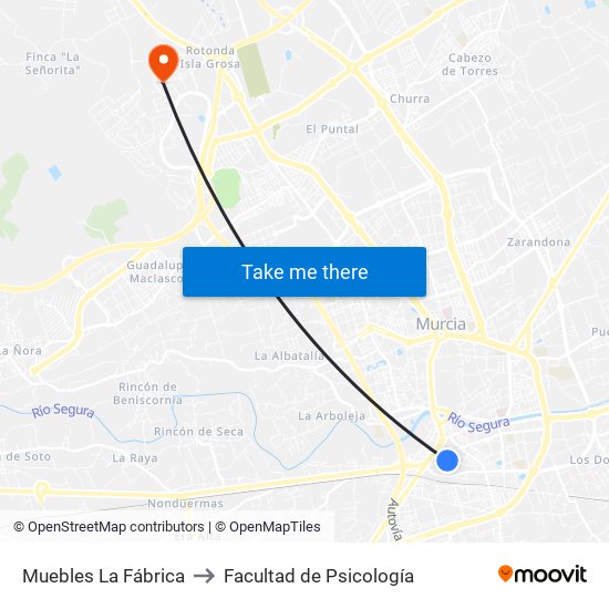 Muebles La Fábrica to Facultad de Psicología map