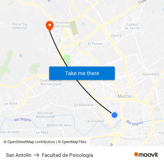 San Antolín to Facultad de Psicología map