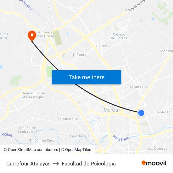 Carrefour Atalayas to Facultad de Psicología map