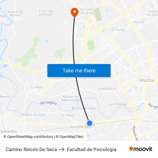 Camino Rincón De Seca to Facultad de Psicología map