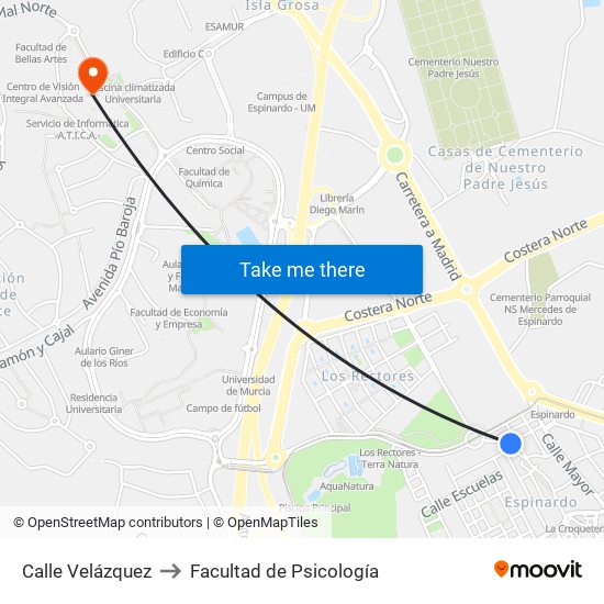 Calle Velázquez to Facultad de Psicología map