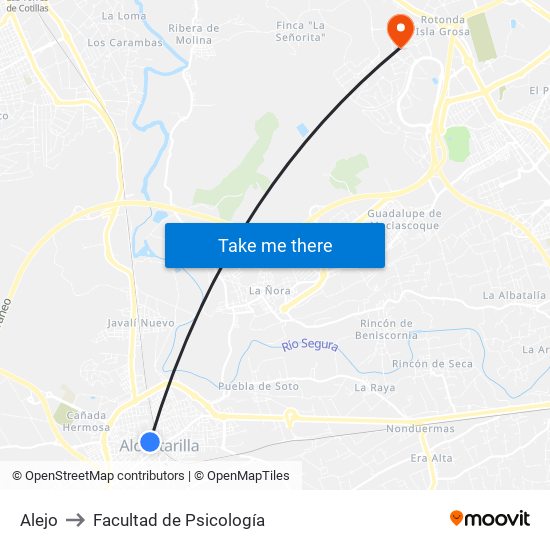 Alejo to Facultad de Psicología map