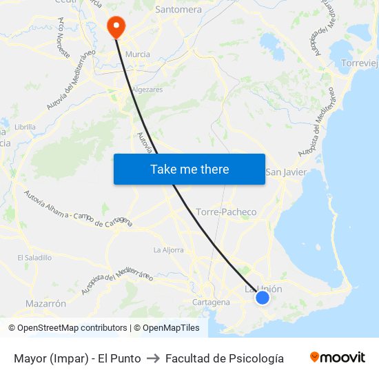 Mayor (Impar) - El Punto to Facultad de Psicología map