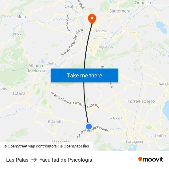 Las Palas to Facultad de Psicología map