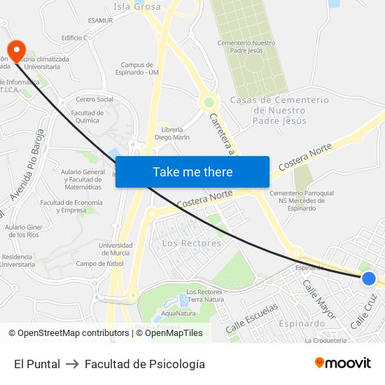 El Puntal to Facultad de Psicología map
