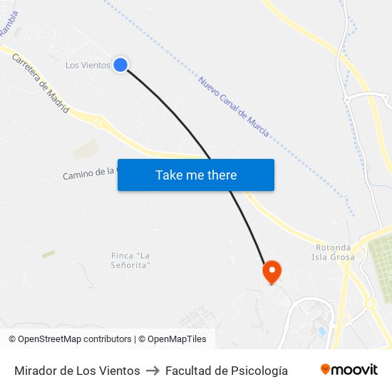 Mirador de Los Vientos to Facultad de Psicología map