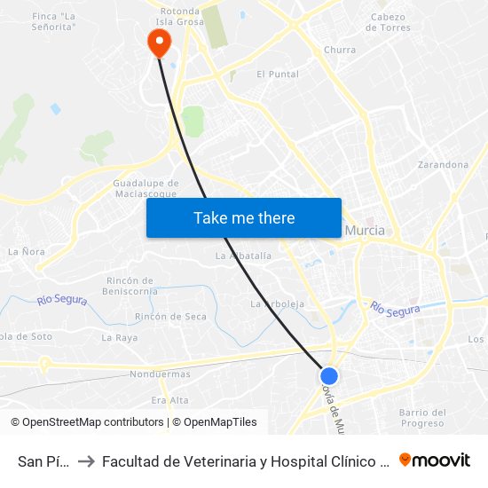 San Pío X to Facultad de Veterinaria y Hospital Clínico Veterinario map